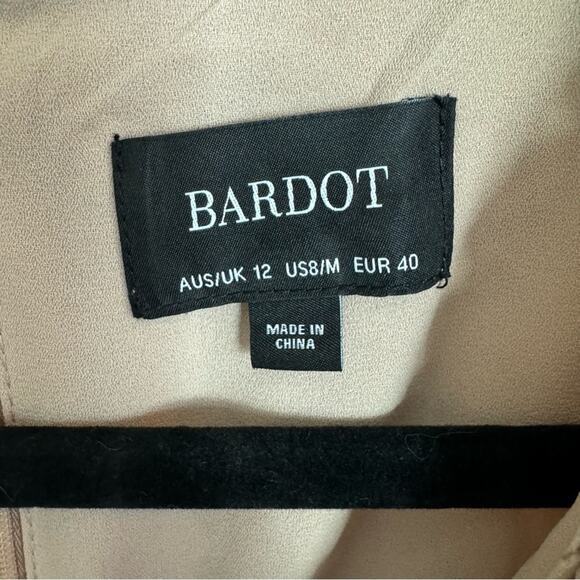 Bardot Alessia Tan Frill Ruffled Long Sleeved Mini Dress Size Medium 8 - Picture 8 of 9